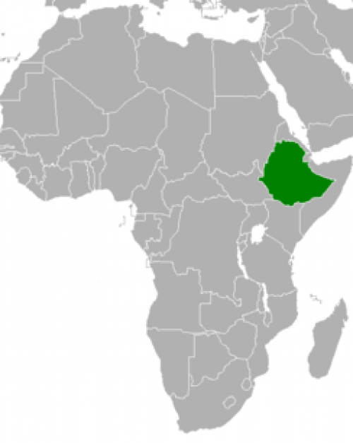 Ethiopia is highlighted in green on a map of the African continent.