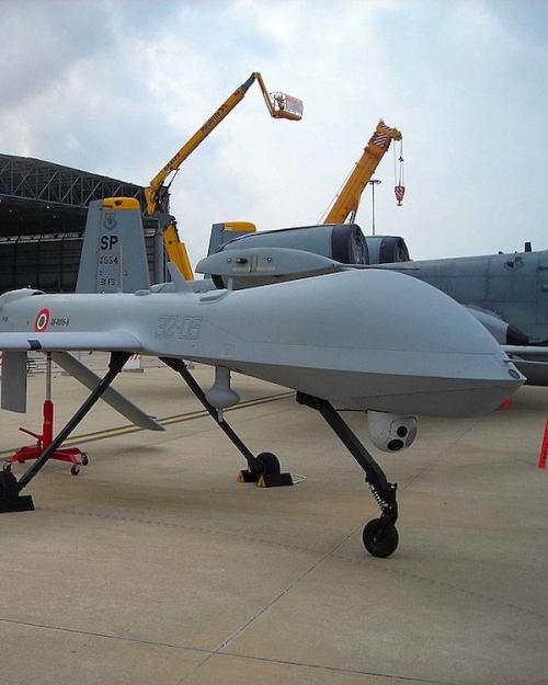 military drone parked on the ground