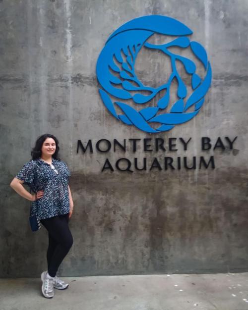 woman outside Monterey Aquarium