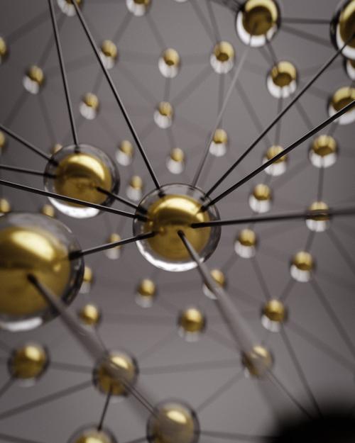 		golden spheres connected by dark lines
	