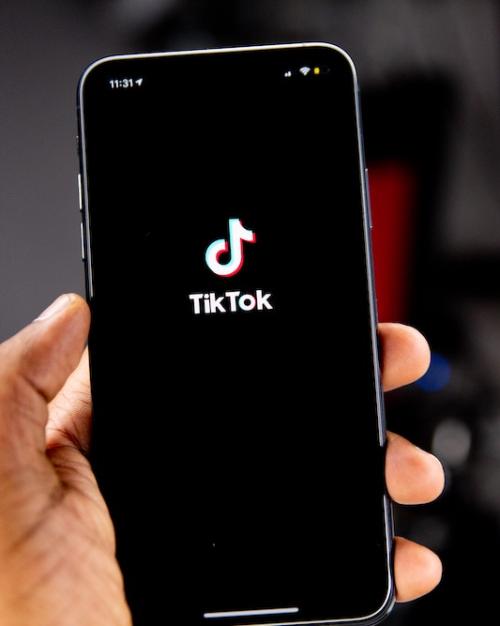 		Hand holding a smart phone showing the TikTok icon
	