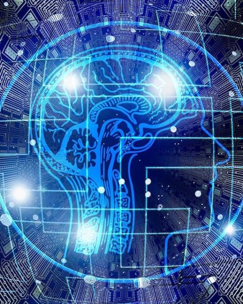 		graphic showing a human head in a circle surrounded by computer-style wiring
	