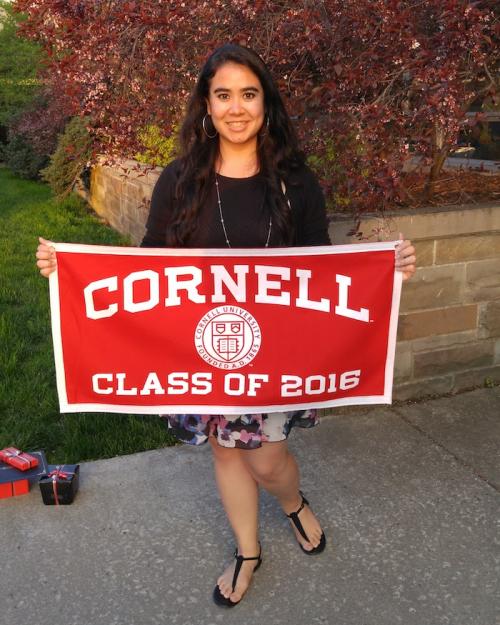 Ali Soong holding Cornell Class of 2016 banner