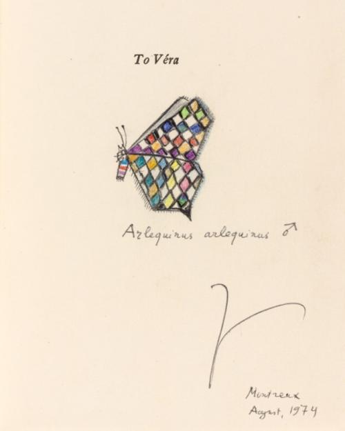 A sketch of a butterfly labeled, "To Véra"