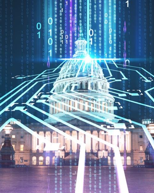 		Illustration of zeros and ones illuminated over a photo of the U.S. Capitol Building at night
	