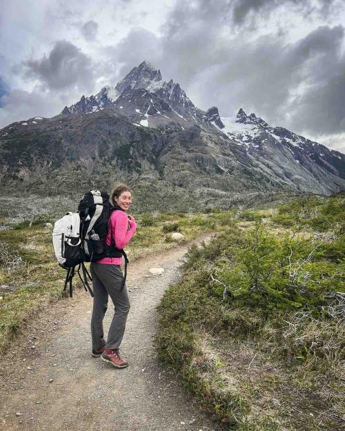 person hiking with a backpack on