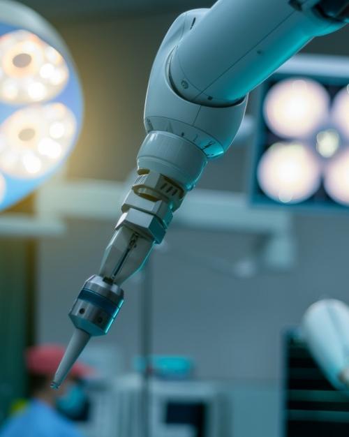 		Robotic art in a settling that resembles an operating room
	