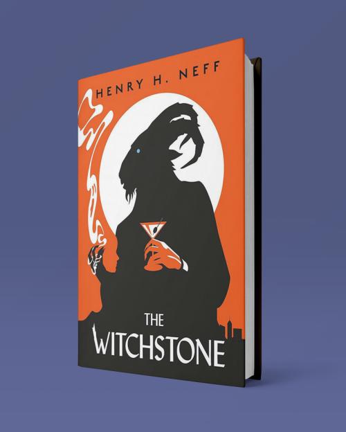 		Cover of "The Witchstone" by Henry H. Neff, showing the silhouette of a demon with horns drinking a martini and smoking
	