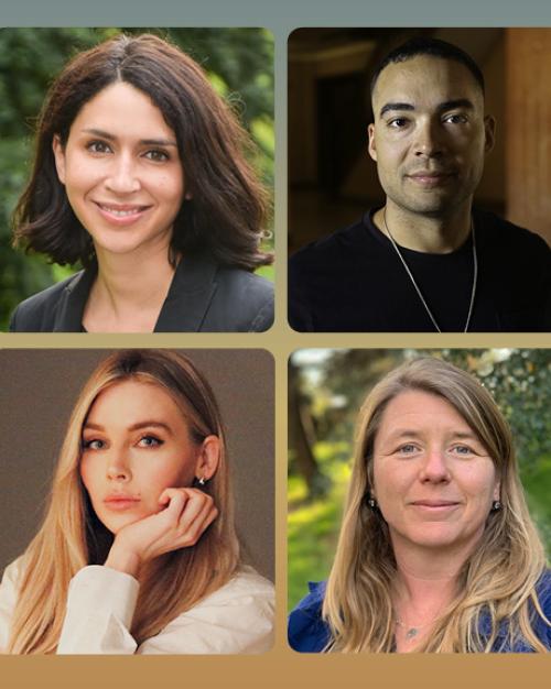 		Four head shots of four writers, arranged in a square
	