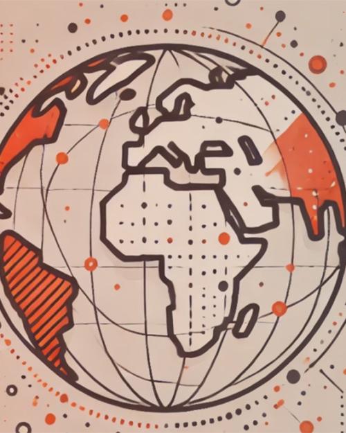 A comic-style globe of Earth in tan and orange