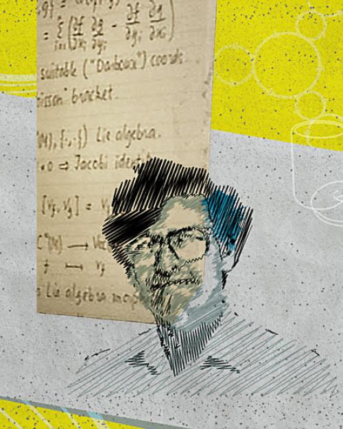 		Illustration featuring algebraic topology imagery on a yellow background, a sketch of Bill Thurston's headshot, and a paper with mathematical equations.
	