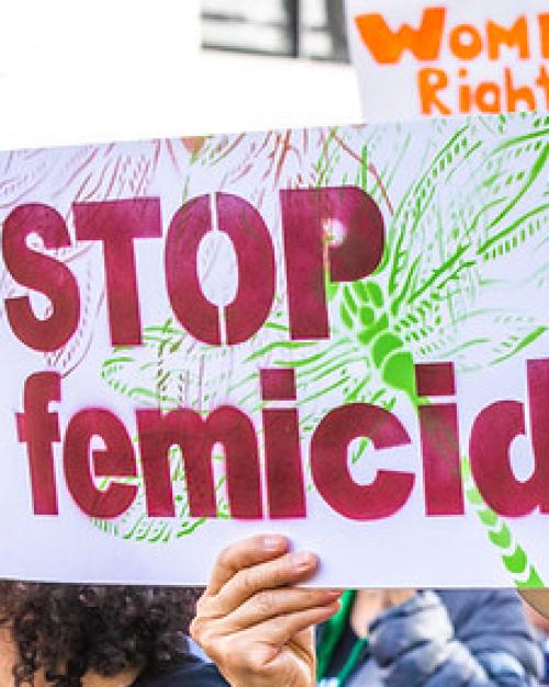 		Person holding a sign "Stop femicide"
	