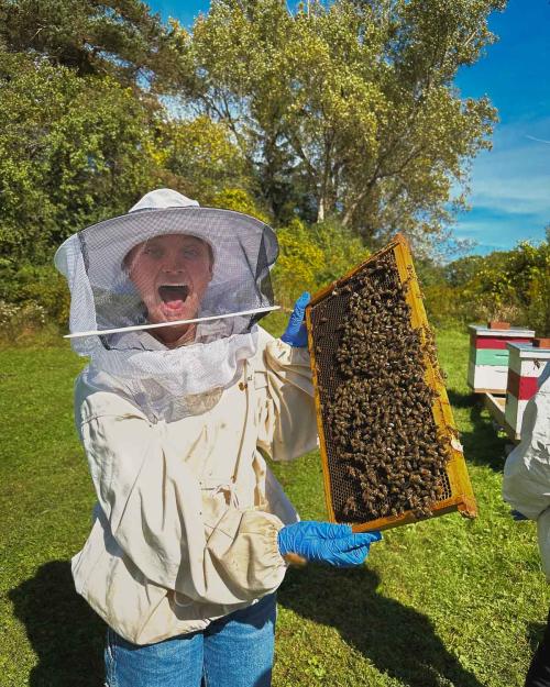 person in a beekeepers suit