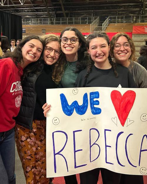 group of people with a sign