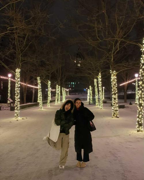 two people outside in the winter