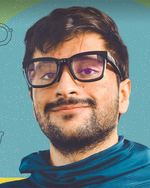 		Person wearing black-rimmed eyeglasses
	
