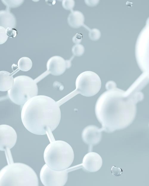 White spheres and lines float in a grey space