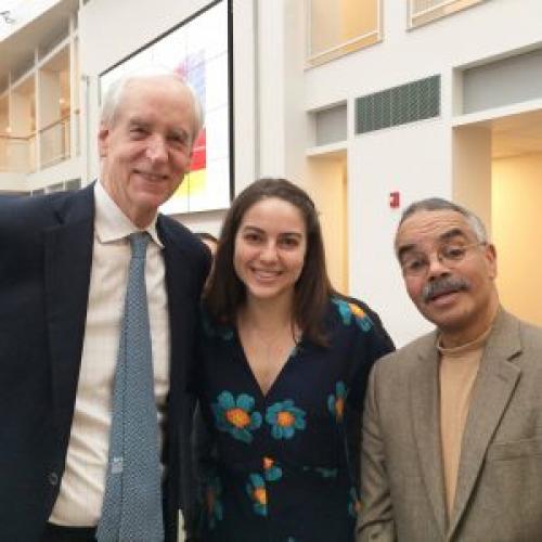  President Rawlings (L), Professor Emeritus Ken McClane (R), and I pose for a photo at a reception in spring 2017.
