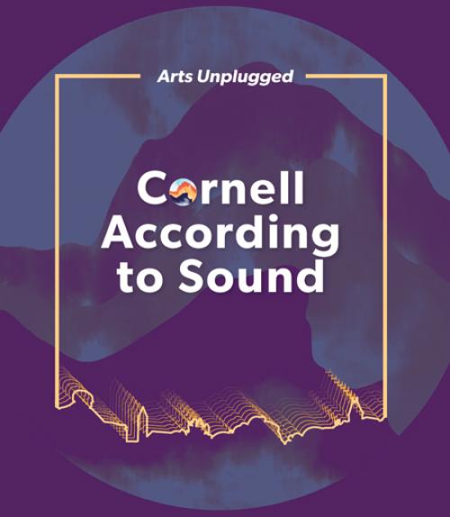 Cornell According to Sound illustration with the outline of the campus as a soundwave