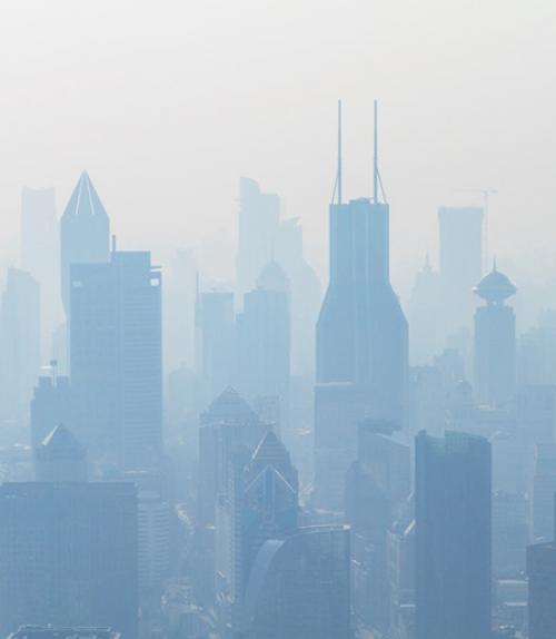  City buildings made gray by smog