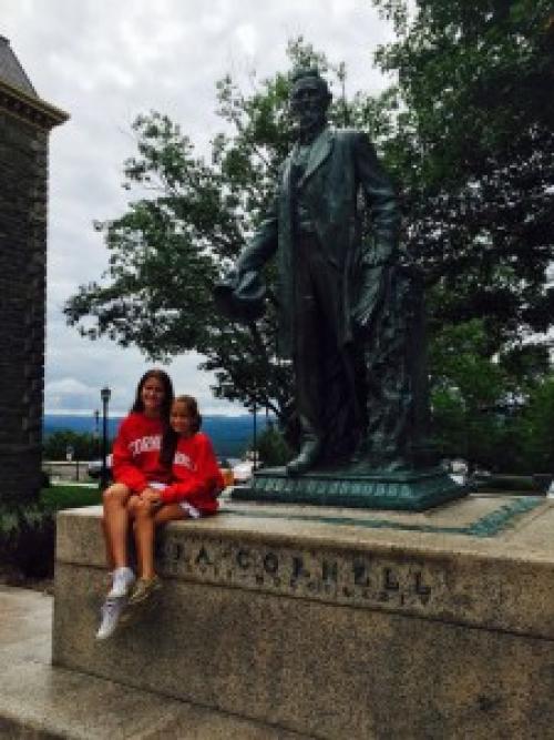  Here I am posing with my younger sister by the statue of Ezra Cornell on the edge of the Arts Quad!