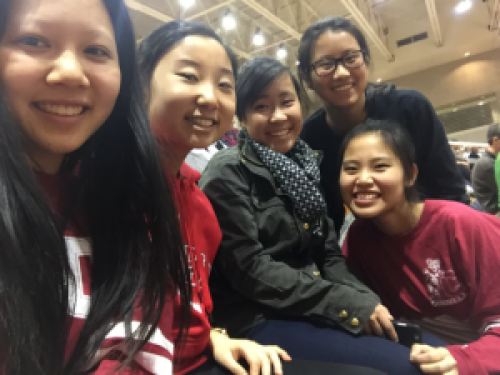  Me and my friends at our very first Cornell basketball game, celebrating the start of second semester freshman year.