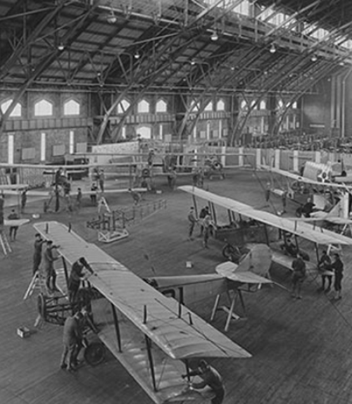  1917 image of airplanes in Barton Hall