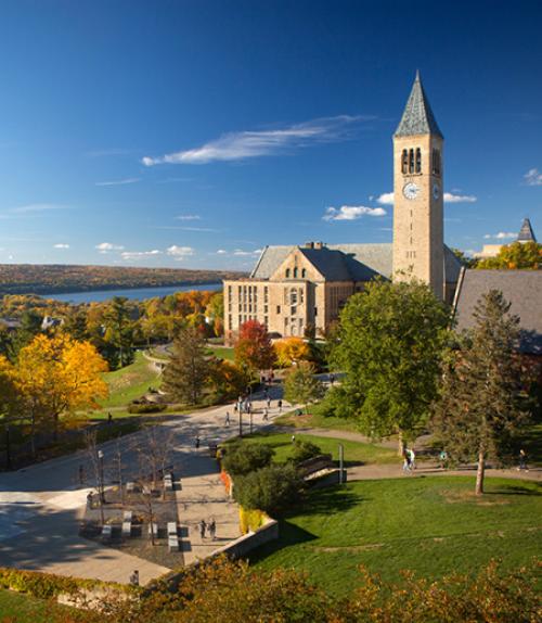 Cornell's central campus with lake beyond