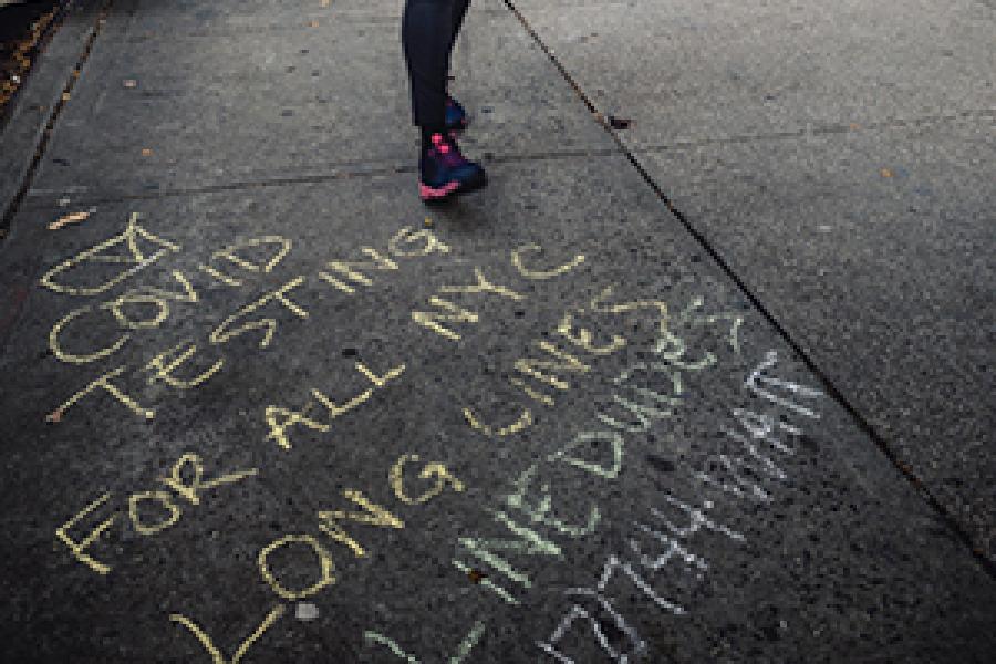 COVID language on sidewalk