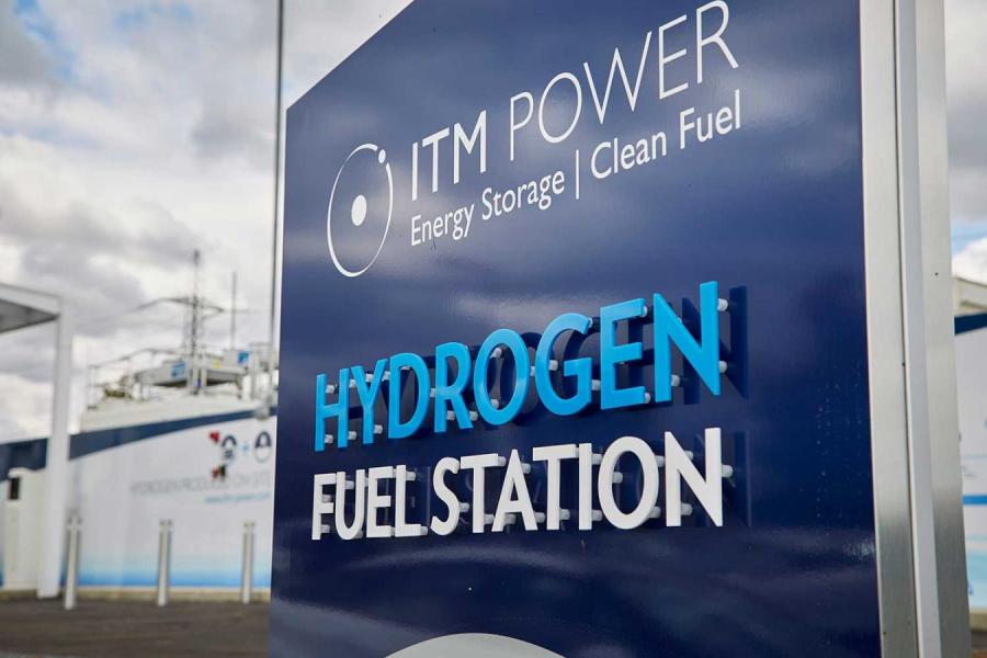 Blue sign: "Hydrogen Fuel Station"