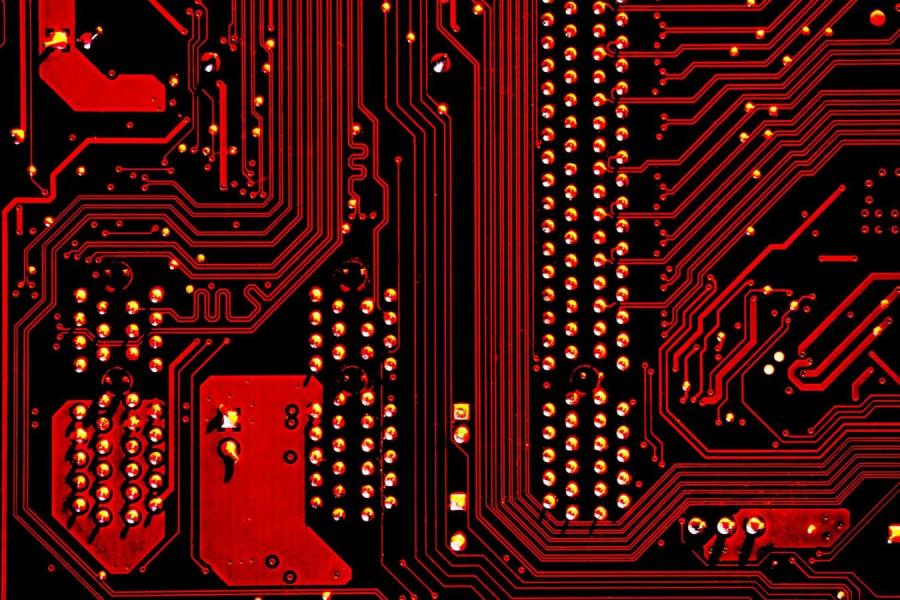 Red wires on a black background