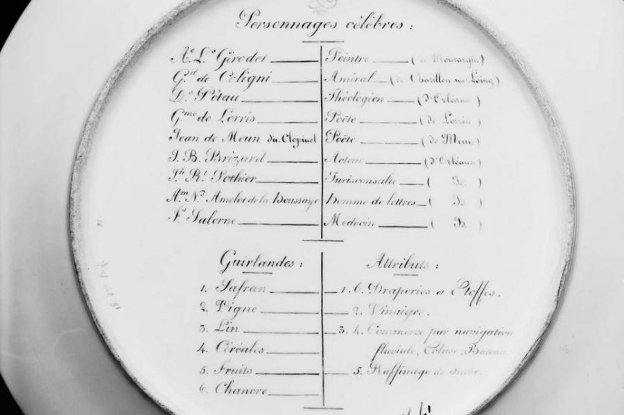 Porcelain plate back with writing in French script