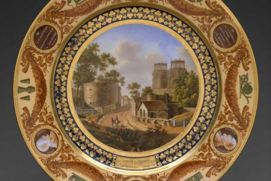 Porcelain plate painted with a landscape