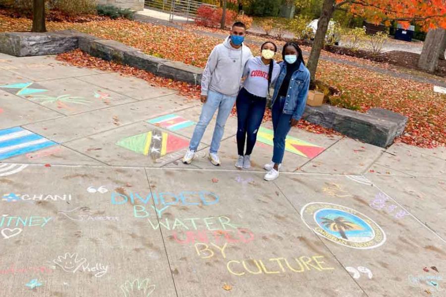 students on sidewalk