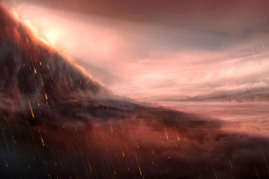 Swirls of red and white representing a planet's atmosphere