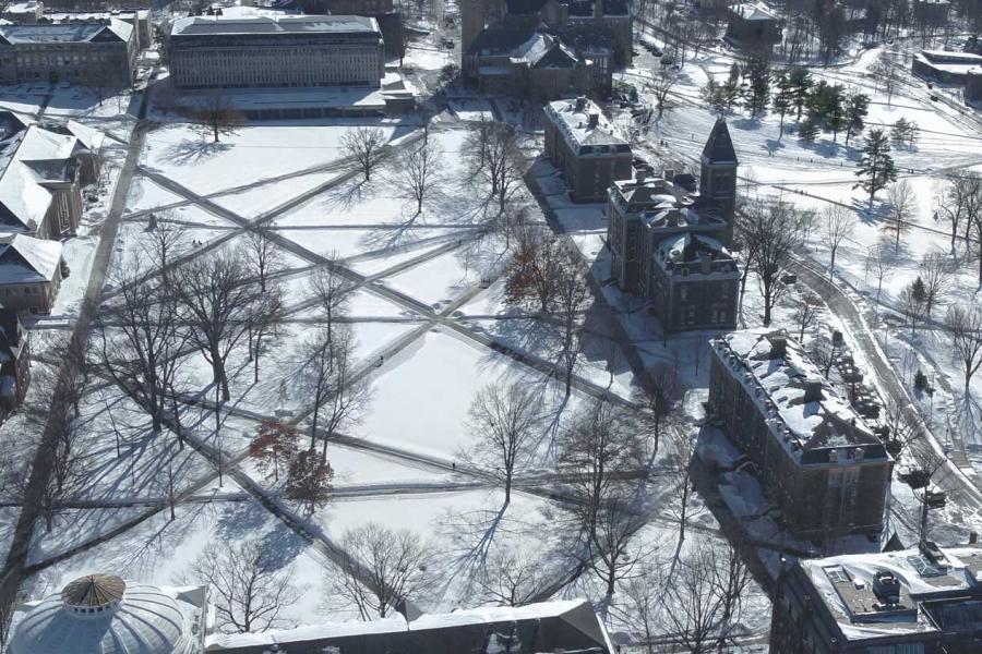 Arts Quad aerial in winter
