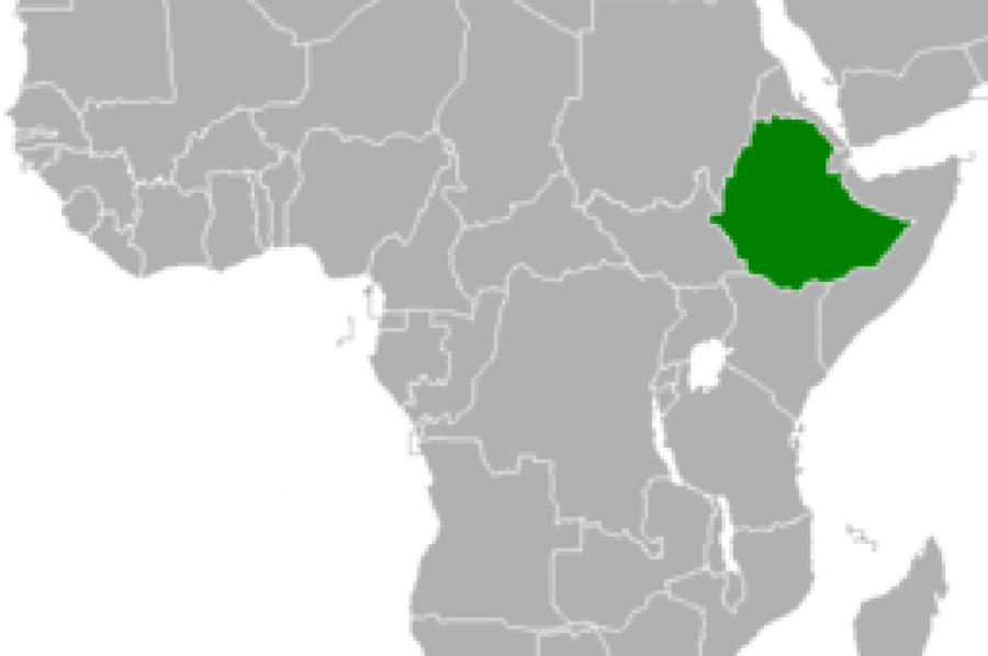 Ethiopia is highlighted in green on a map of the African continent.