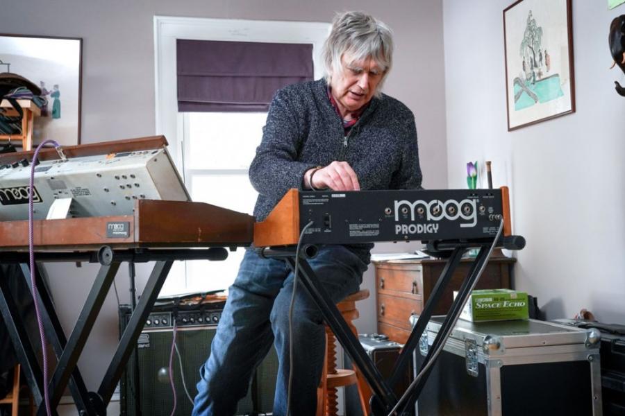 Trevor Pinch playing his Moog synthesizer 