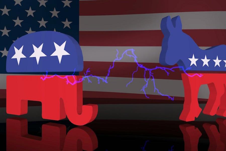 graphic of political mascots elephant and donkey