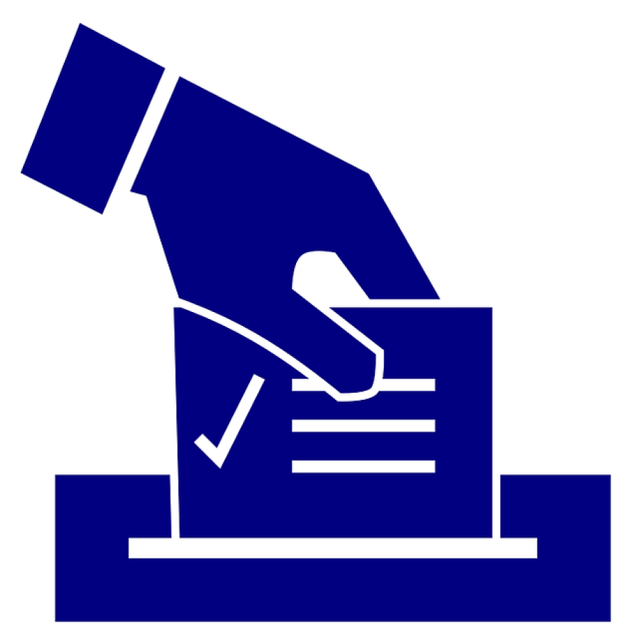 A drawing of a hand putting a ballot in a box