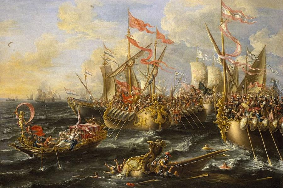 painting depicting a sea battle