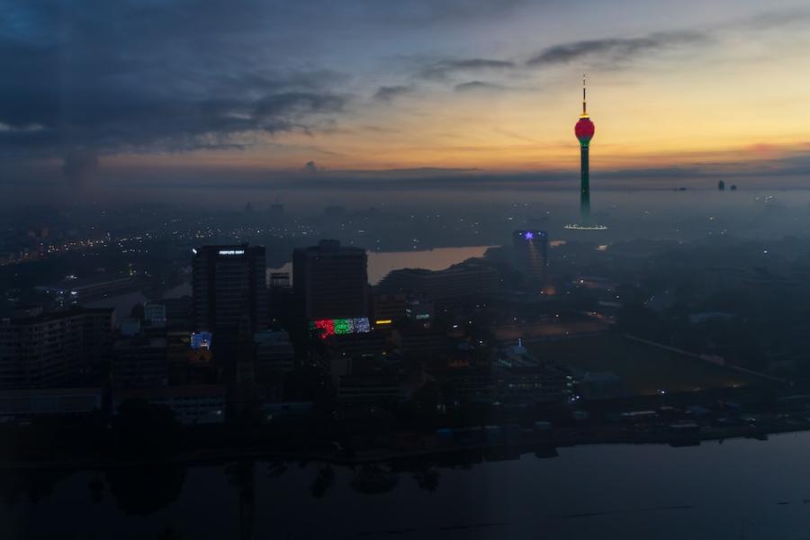 View of a city at dawn