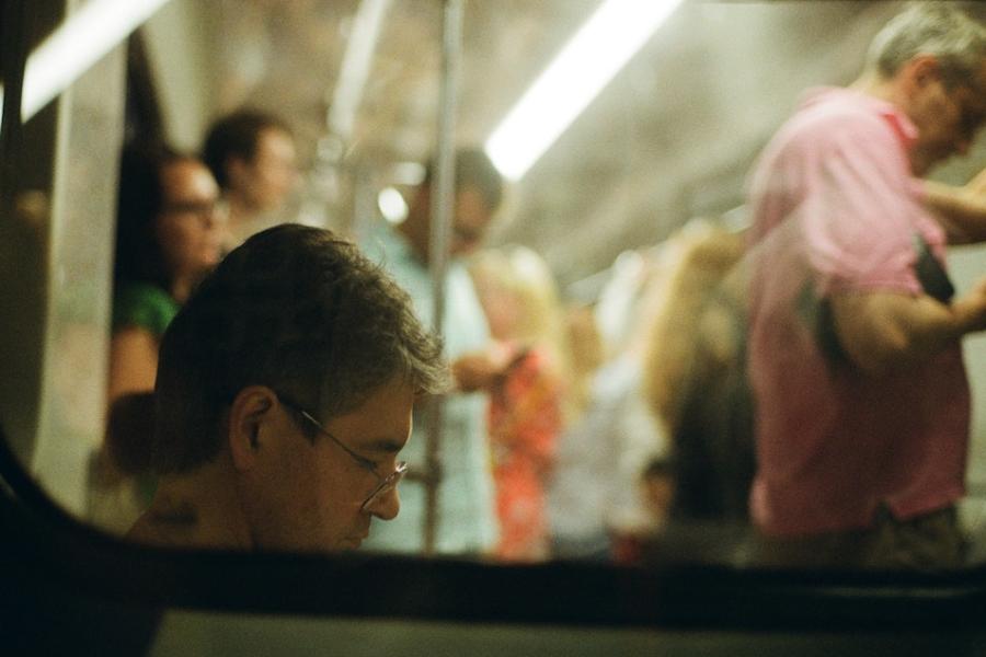 People in a subway car, Moscow