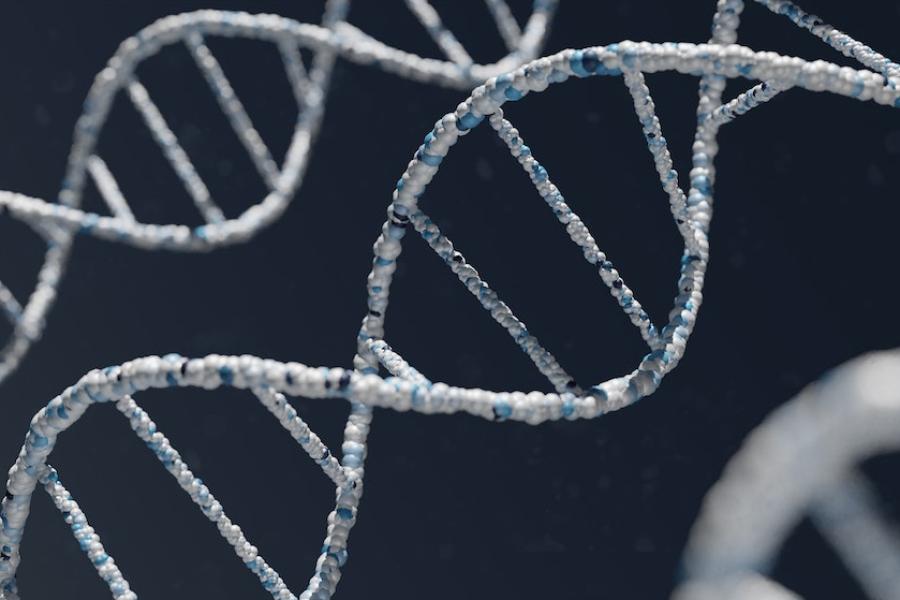 DNA double helix against a dark background