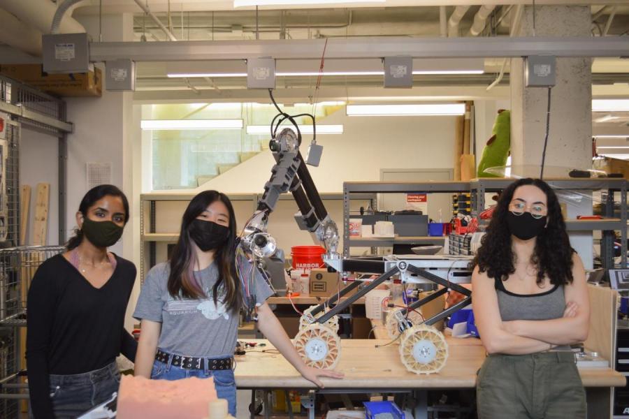 Three women at work in a lab