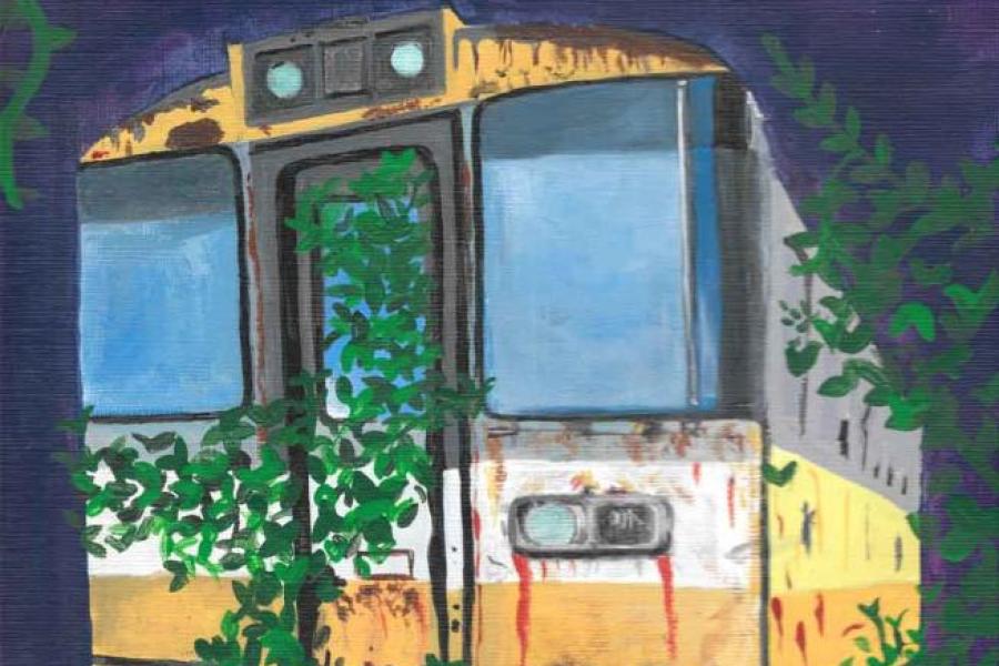 subway car with flowers growing in it