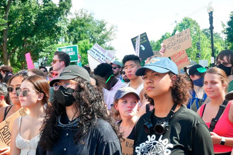 protestors with signs
