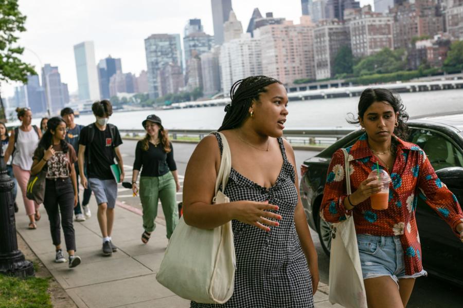 two women walking in new York City