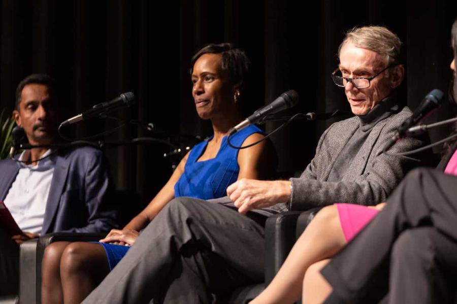Ann Simmons, the Wall Street Journal’s Moscow Bureau Chief and the fall 2022 Zubrow Distinguished Visiting Journalist Fellown, participates in a panel Sept. 22 in the Schwartz Center for Performing Arts.
