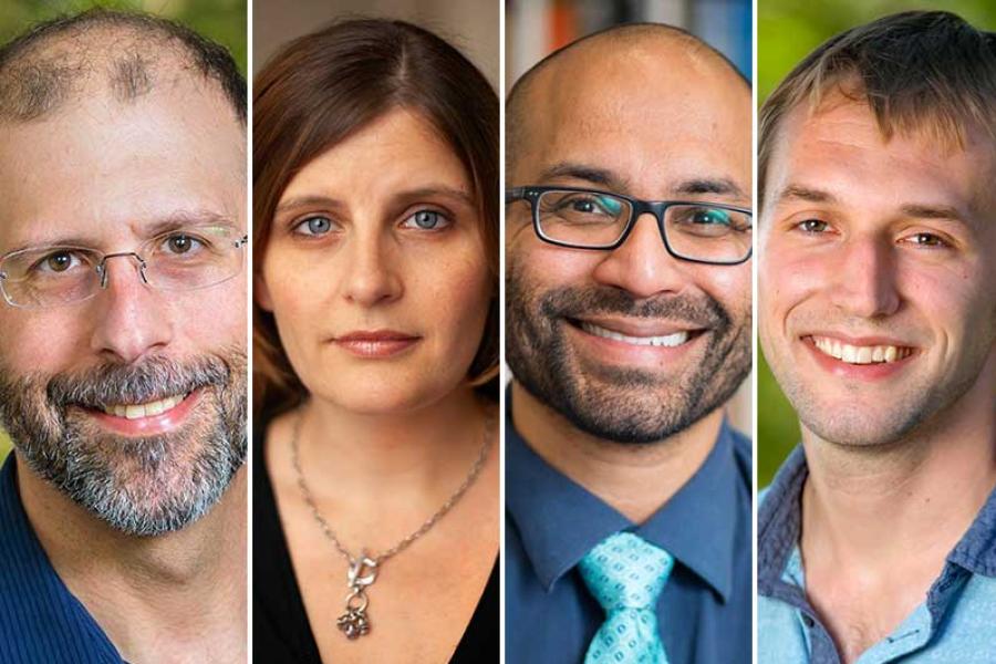 Collage of images of Michael Goldstein, Verity Platt, Suman Seth and Alex Townsend